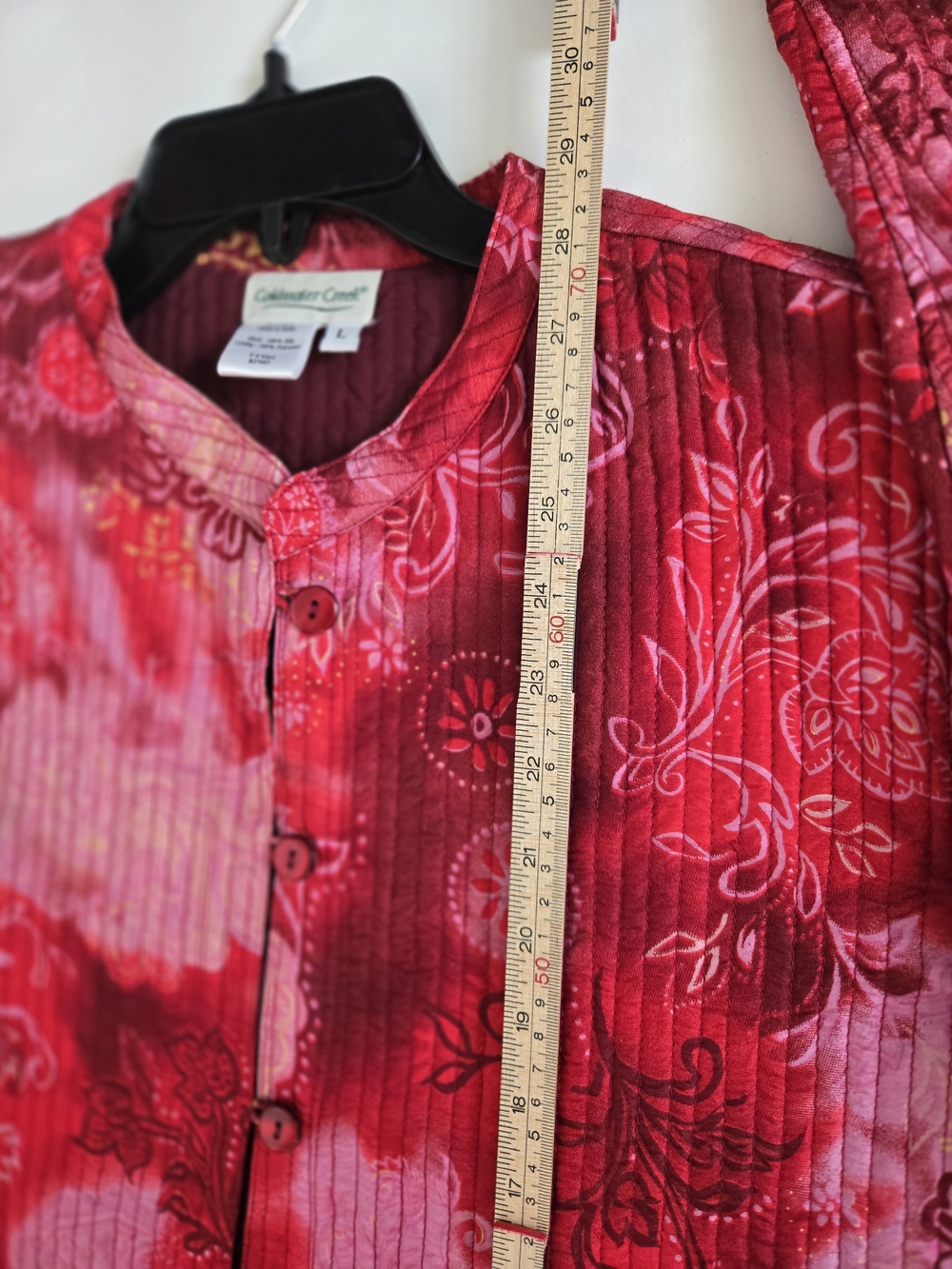 Coldwater Creek Red Floral Quilted Silk Shacket - Mandarin Collar Women's Size L - Picture 6 of 8